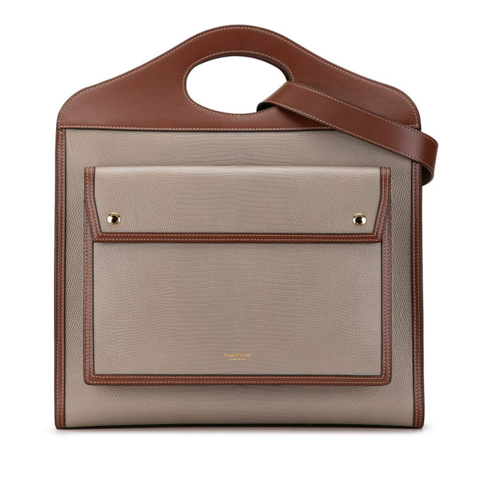 Burberry Brown Gray Leather Handbag Shoulder Bag ( )
