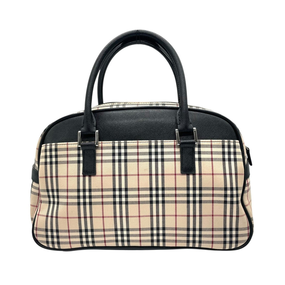 Burberry Beige Black Canvas Leather Boston Bag Handbag ( )
