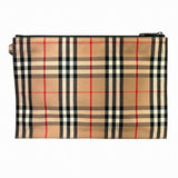 Burberry Beige Brown Canvas Leather Clutch Bag ( )