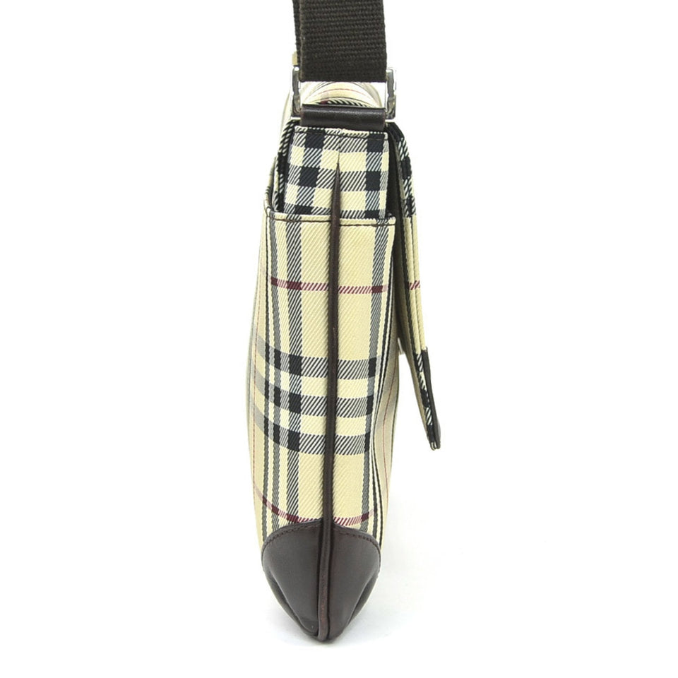 Burberry Beige Brown Nylon Canvas Leather Shoulder Bag ( )