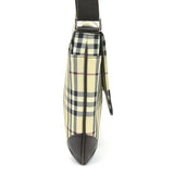 Burberry Beige Brown Nylon Canvas Leather Shoulder Bag ( )