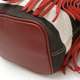 Burberry Brown Red Color Suede Canvas Leather Shoulder Bag ( )