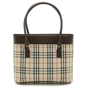Burberry Beige Black Bordeaux Dark Brown Canvas Leather Handbag Tote Bag ( )
