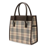 Burberry Beige Black Bordeaux Dark Brown Canvas Leather Handbag Tote Bag ( )