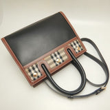 Burberry Beige Black Leather Canvas Tote Bag ( )