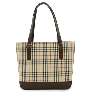 Burberry Beige Black Bordeaux Dark Brown Canvas Leather Shoulder Bag Tote Bag ( )