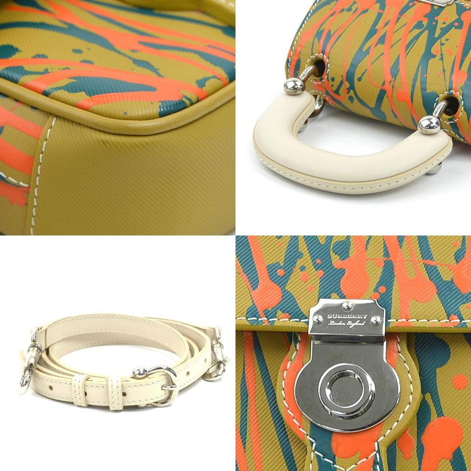 Burberry Beige Brown Green Orange Leather Handbag Shoulder Bag ( )