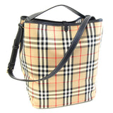 Burberry Beige Black Canvas Leather Shoulder Bag ( )