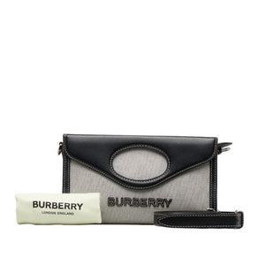 Burberry Black Gray Cotton Canvas Leather Handbag Shoulder Bag ( )