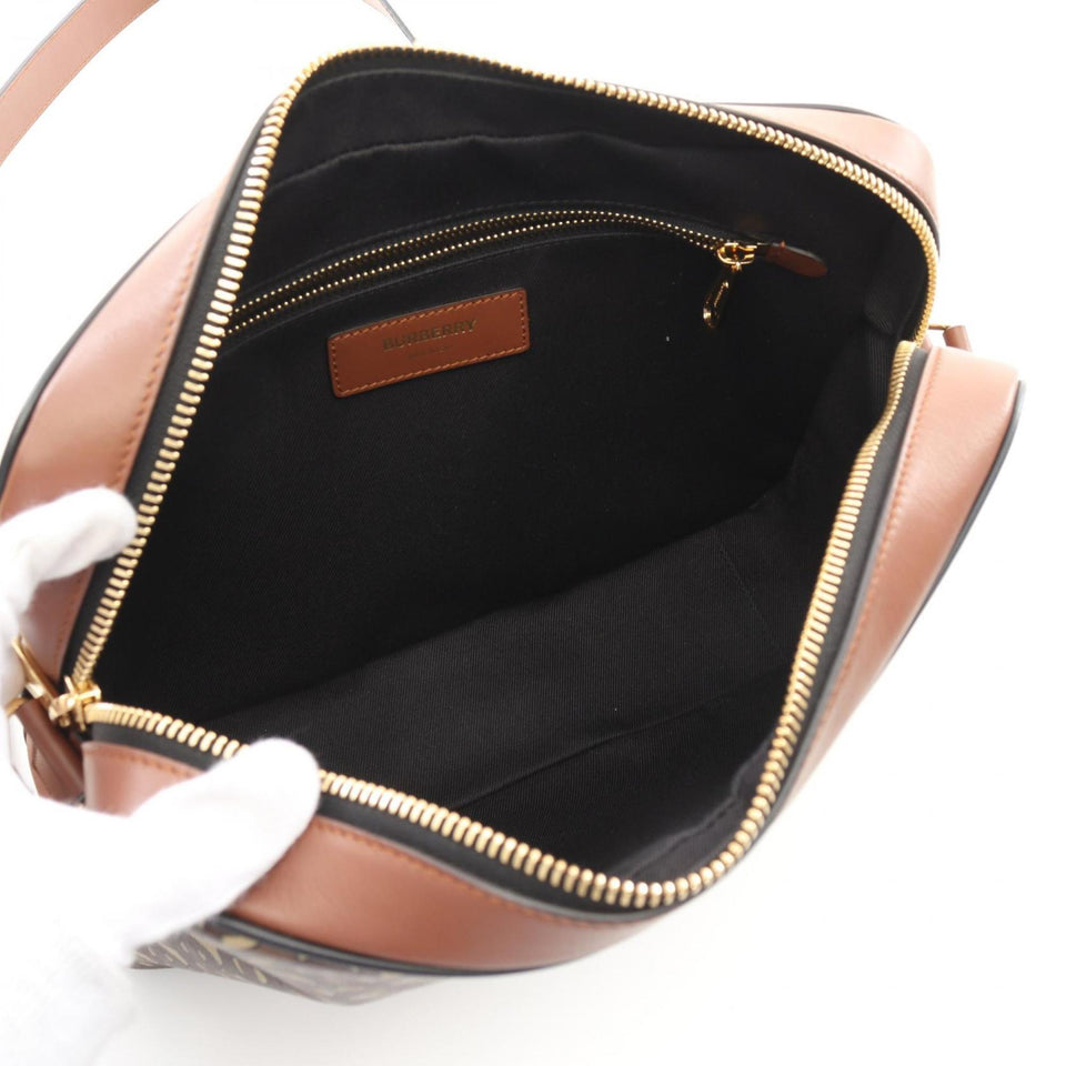 Burberry Beige Brown Pvc Coated Canvas Leather Shoulder Bag ( )