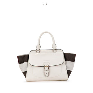 Burberry Black Red Color White Leather Canvas Handbag Tote Bag ( )