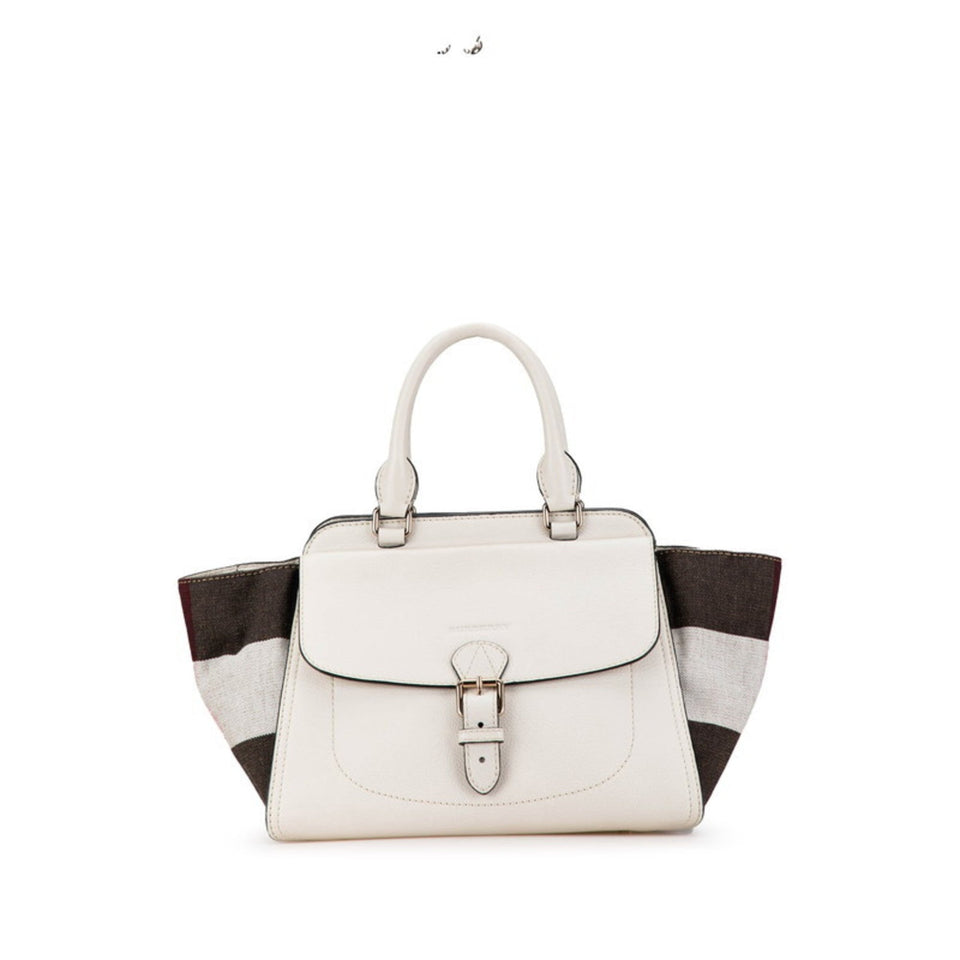 Burberry Black Red Color White Leather Canvas Handbag Tote Bag ( )