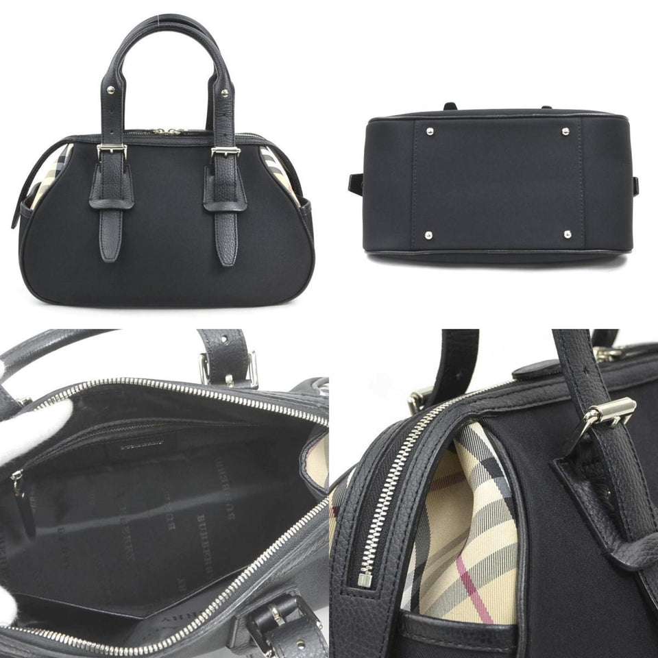 Burberry Beige Black Nylon Canvas Leather Handbag ( )