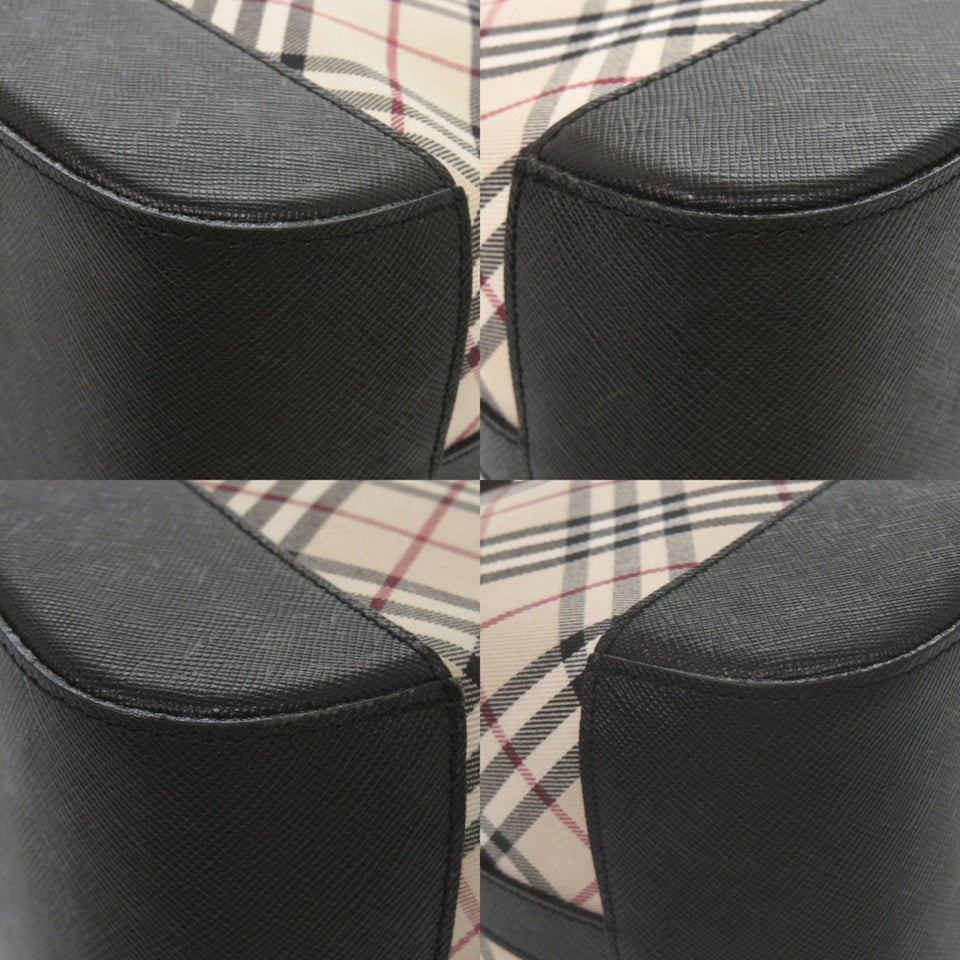 Burberry Beige Black Nylon Canvas Leather Handbag ( )