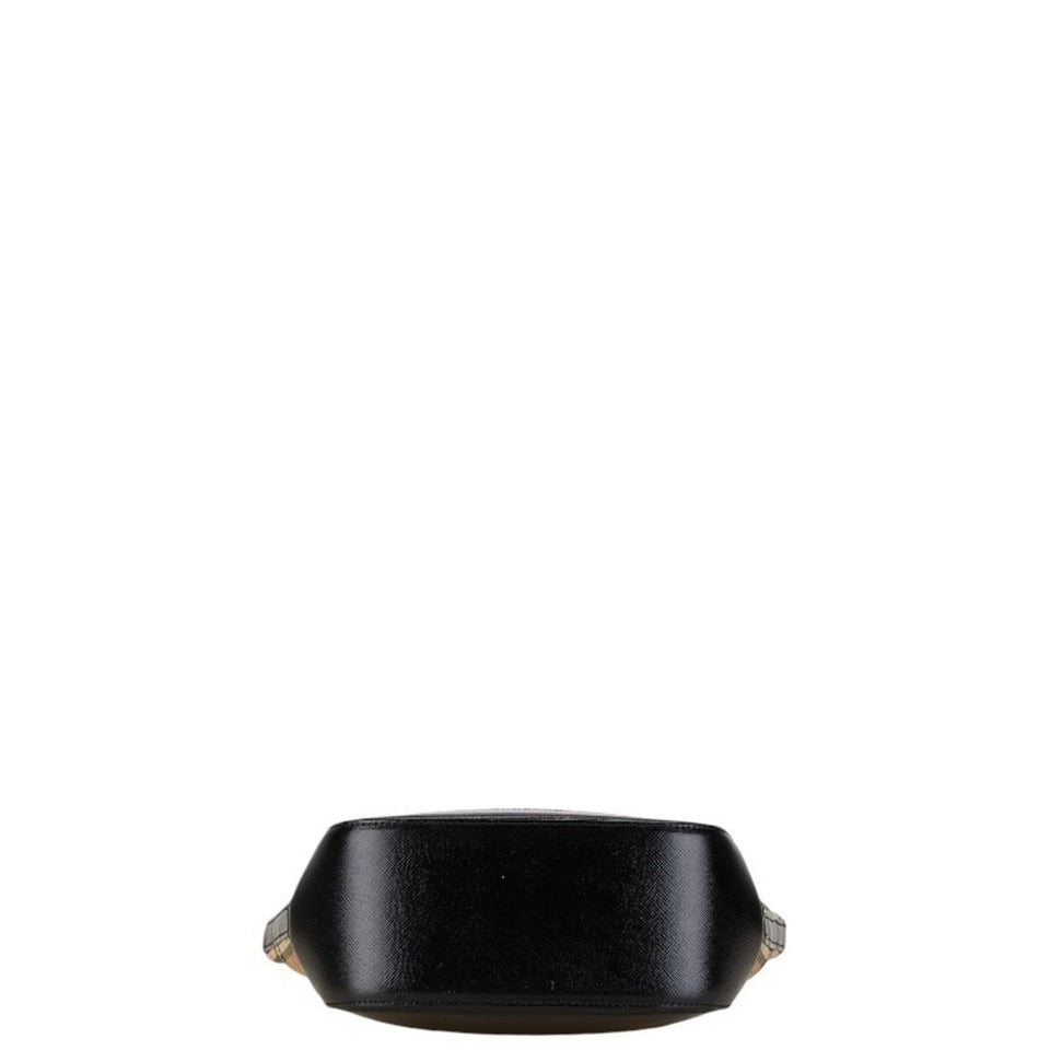 Burberry Beige Black Canvas Leather Handbag ( )