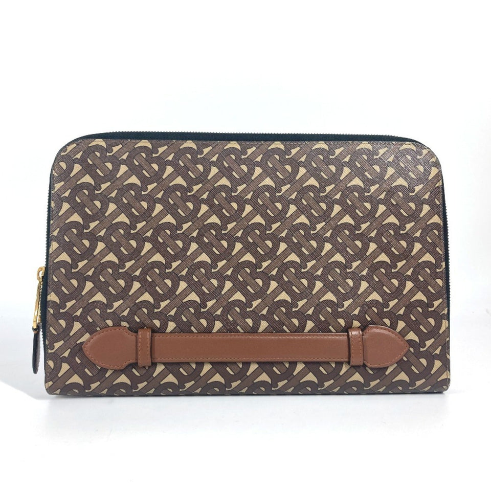 Burberry Brown Leather Canvas Clutch Bag Pouch ( )