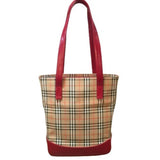 Burberry Beige Red Color Canvas Tote Bag ( )