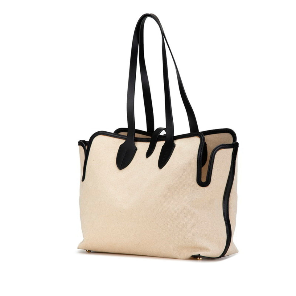 Burberry Black Canvas Leather Shoulder Bag Tote Bag ( )