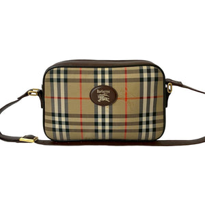 Burberry Beige Black Brown Red Color Canvas Leather Pochette Shoulder Bag ( )