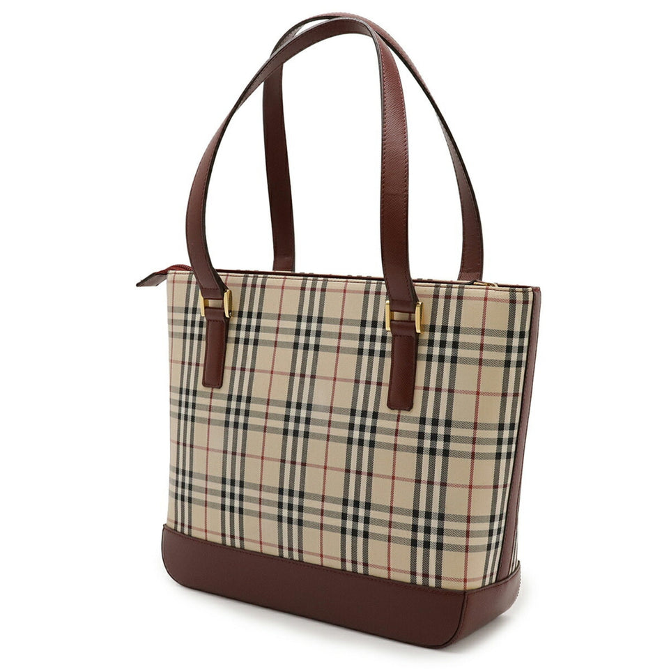 Burberry Beige Black Bordeaux Canvas Leather Handbag Tote Bag ( )