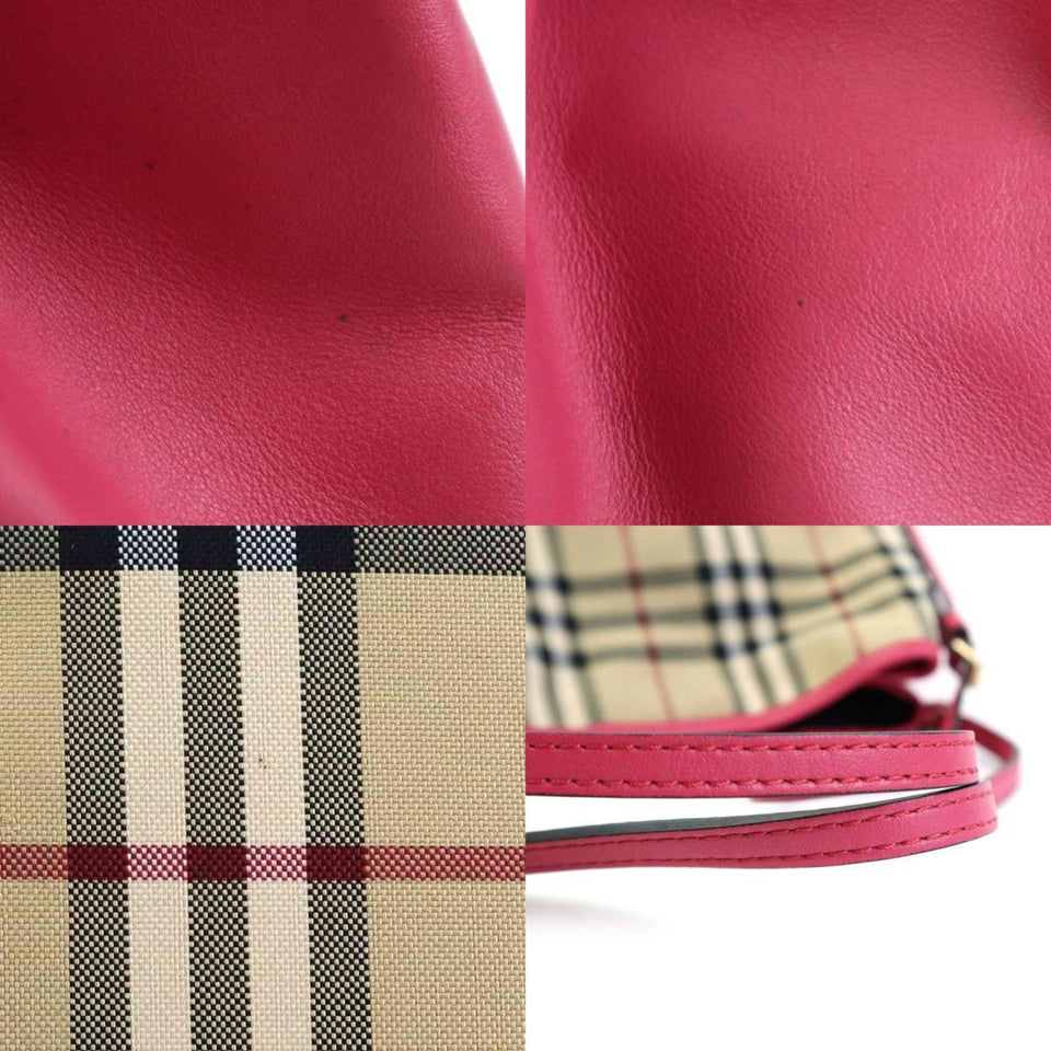 Burberry Beige Pink Nylon Canvas Leather Shoulder Bag ( )