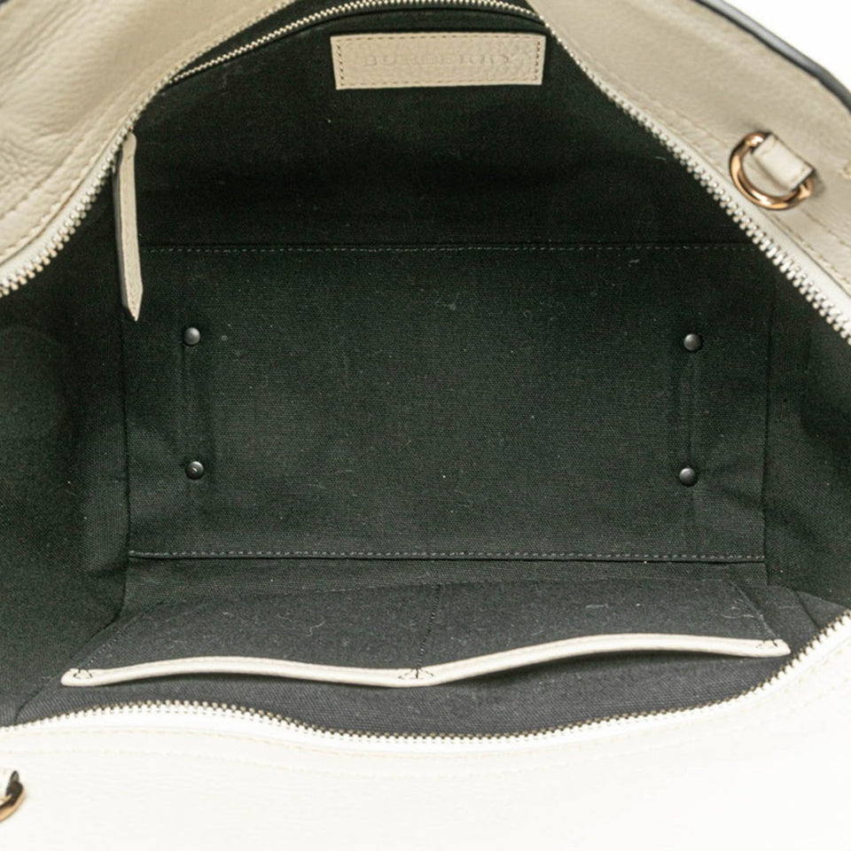 Burberry Black Red Color White Leather Canvas Handbag Tote Bag ( )