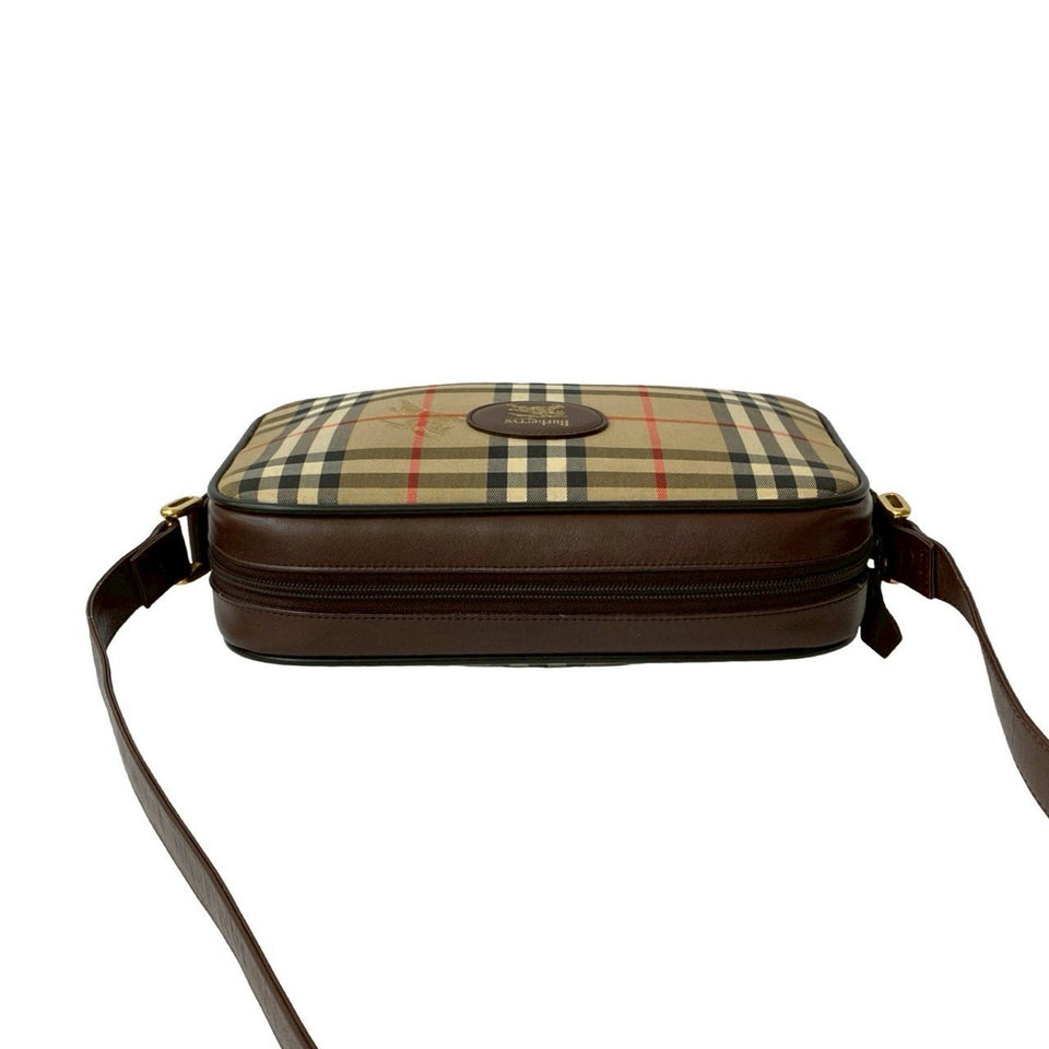 Burberry Beige Black Brown Red Color Canvas Leather Pochette Shoulder Bag ( )
