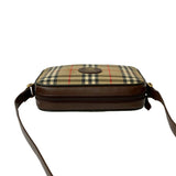 Burberry Beige Black Brown Red Color Canvas Leather Pochette Shoulder Bag ( )