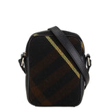 Burberry Black Brown Wool Leather Shoulder Bag ( )