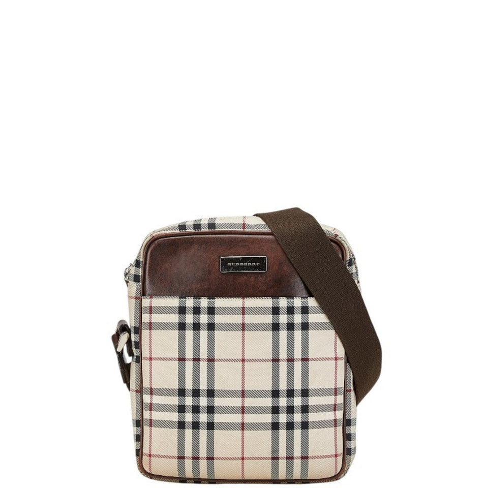 Burberry Beige Brown Canvas Leather Shoulder Bag ( )