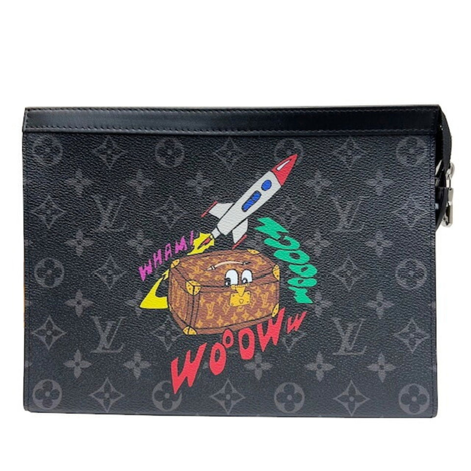 Louis Vuitton LV Pochette Voyage MM Clutch Bag Second Monogram Eclipse Men's