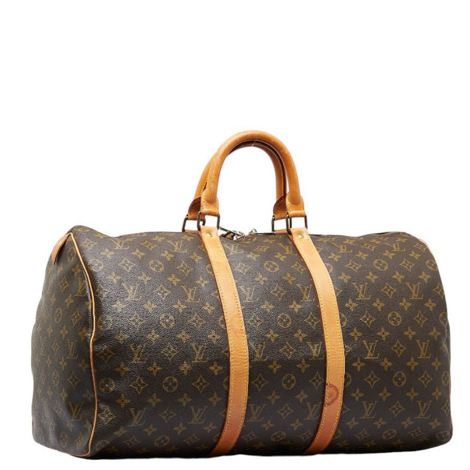 Louis Vuitton Monogram Keepall 50 Boston Bag Brown PVC Leather Ladies