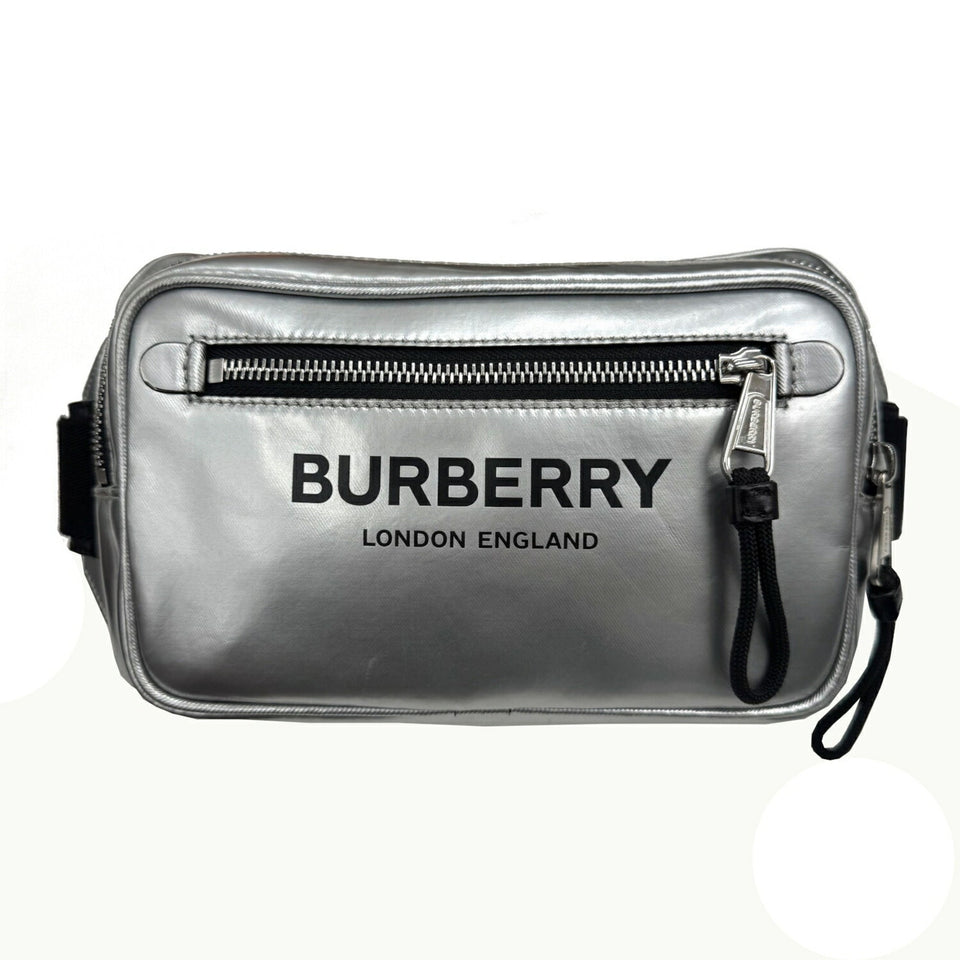 Burberry Metallic Silver Canvas Leather Shoulder Bag Sling Bag ( )