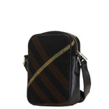 Burberry Black Brown Wool Leather Shoulder Bag ( )