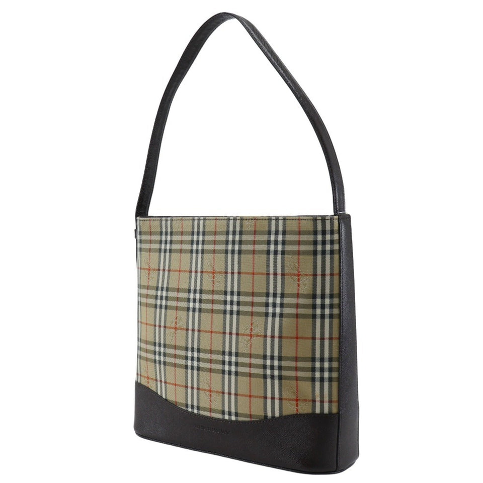 Burberry Black Brown Canvas Leather Shoulder Bag ( )