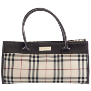 Burberry Beige Brown Canvas Leather Handbag ( )