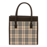 Burberry Beige Black Bordeaux Dark Brown Canvas Leather Handbag Tote Bag ( )