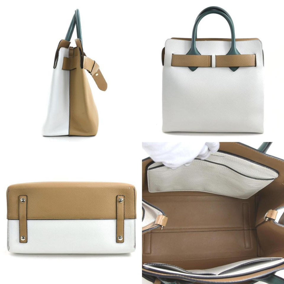 Burberry Beige Green White Leather Handbag Shoulder Bag ( )