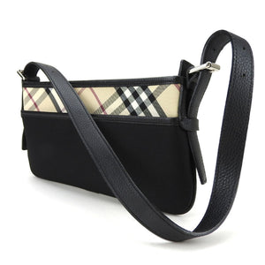 Burberry Beige Black Canvas Leather Shoulder Bag ( )