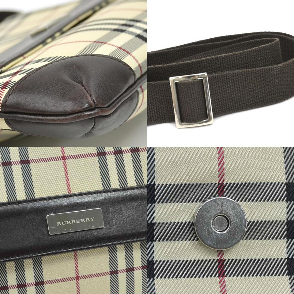 Burberry Beige Brown Nylon Canvas Leather Shoulder Bag ( )