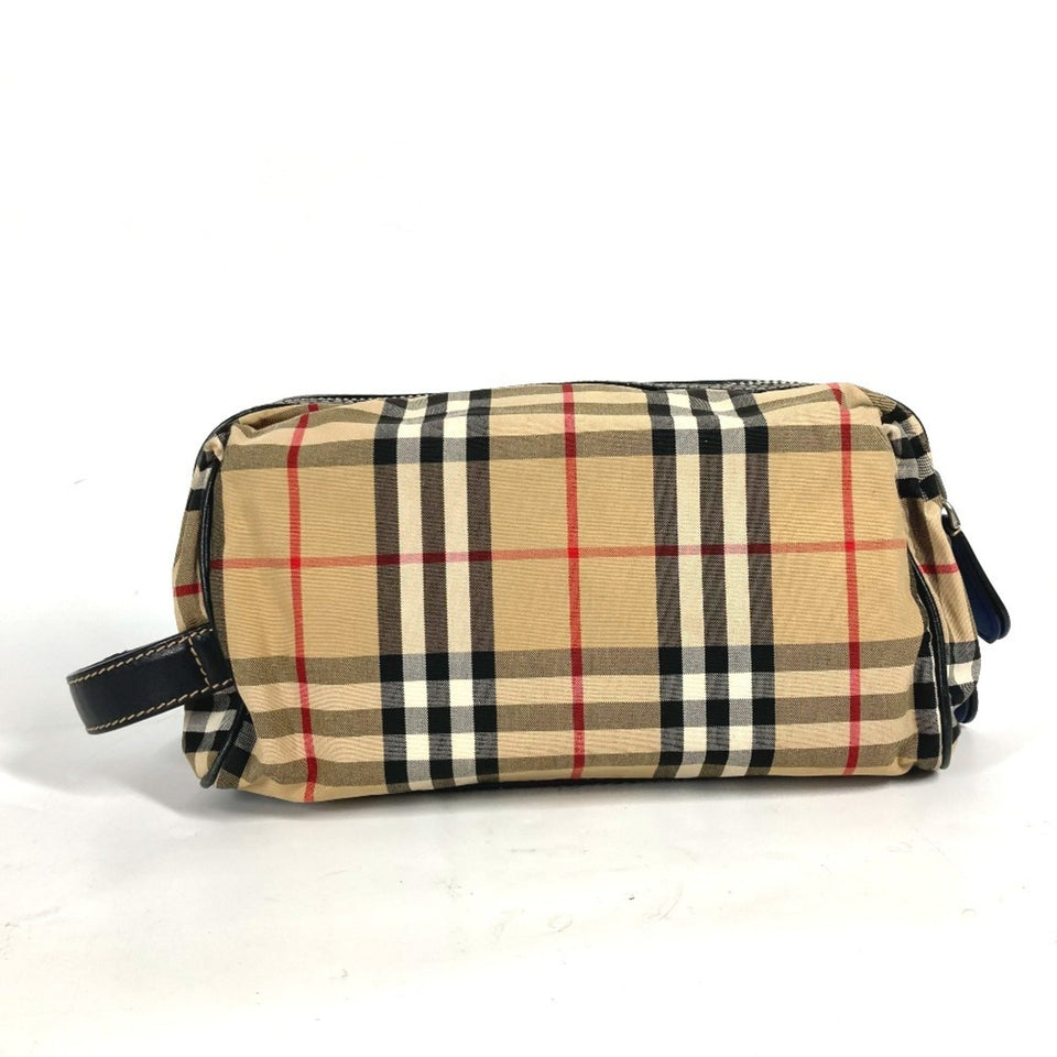 Burberry Beige Black Leather Canvas Clutch Bag Pouch ( )