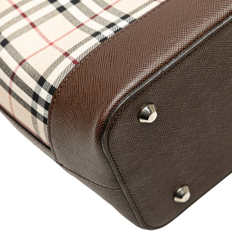 Burberry Beige Brown Canvas Leather Tote Bag ( )