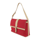 Burberry Beige Red Color Canvas Leather Handbag Shoulder Bag Tote Bag ( )