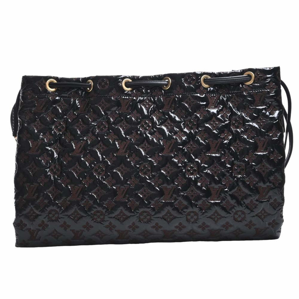 Louis Vuitton Monogram Envinil Squeech Shoulder Bag Black/Brown Women's