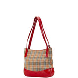 Burberry Beige Red Color Canvas Leather Shoulder Bag Tote Bag ( )