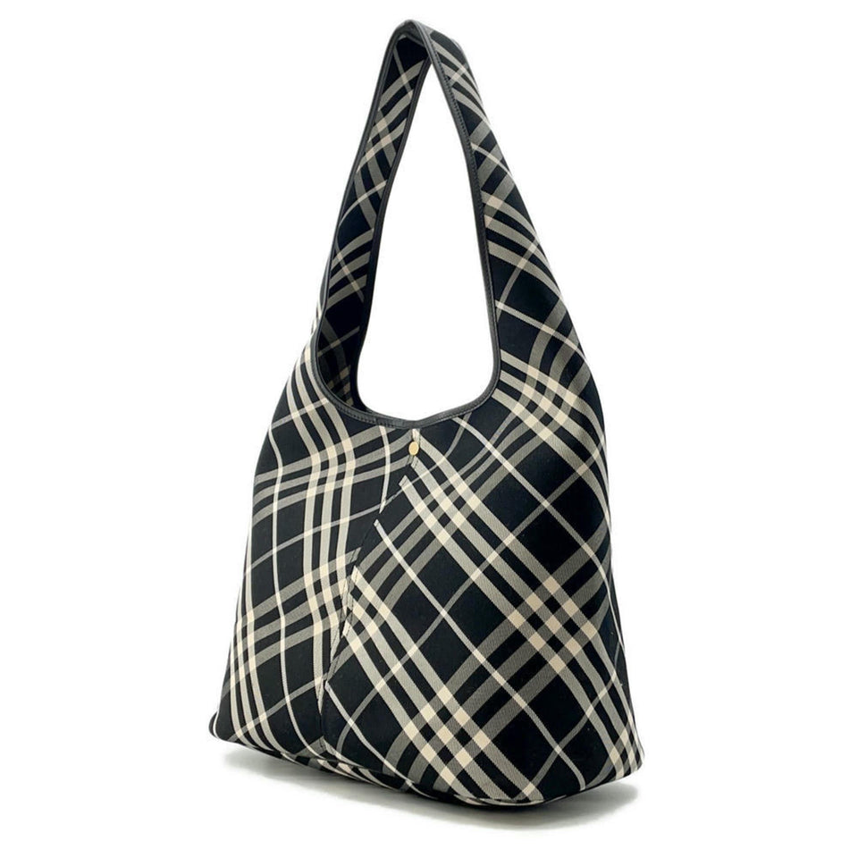 Burberry Black Ivory Canvas Shoulder Bag Tote Bag ( )
