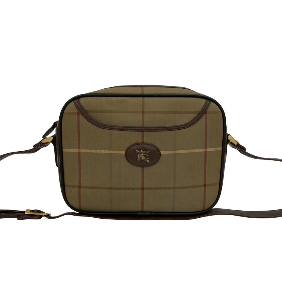 Burberry Brown Khaki Canvas Leather Shoulder Bag ( )