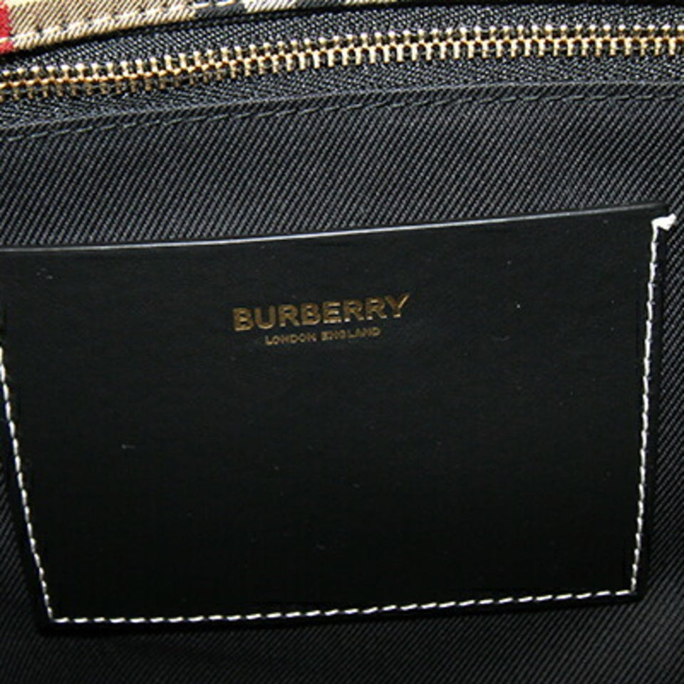 Burberry Beige Black Canvas Leather Shoulder Bag ( )