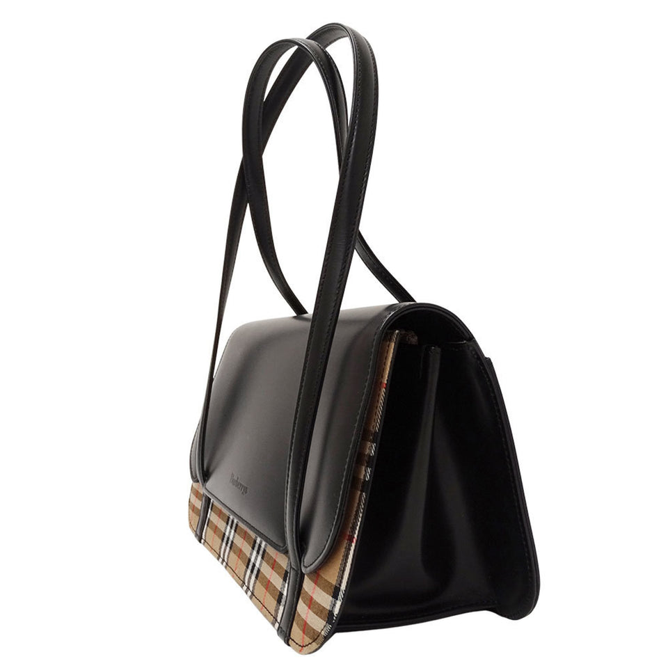 Burberry Burberrys Black Brown Leather Handbag ( )