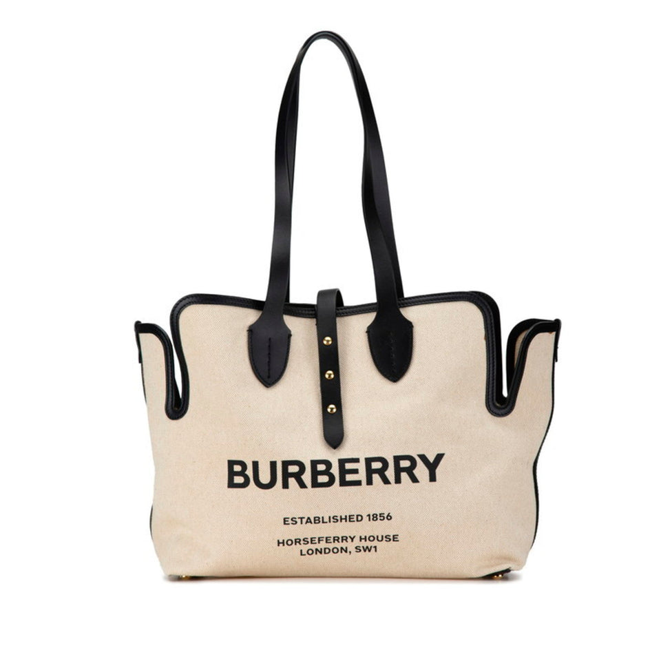 Burberry Black Canvas Leather Shoulder Bag Tote Bag ( )